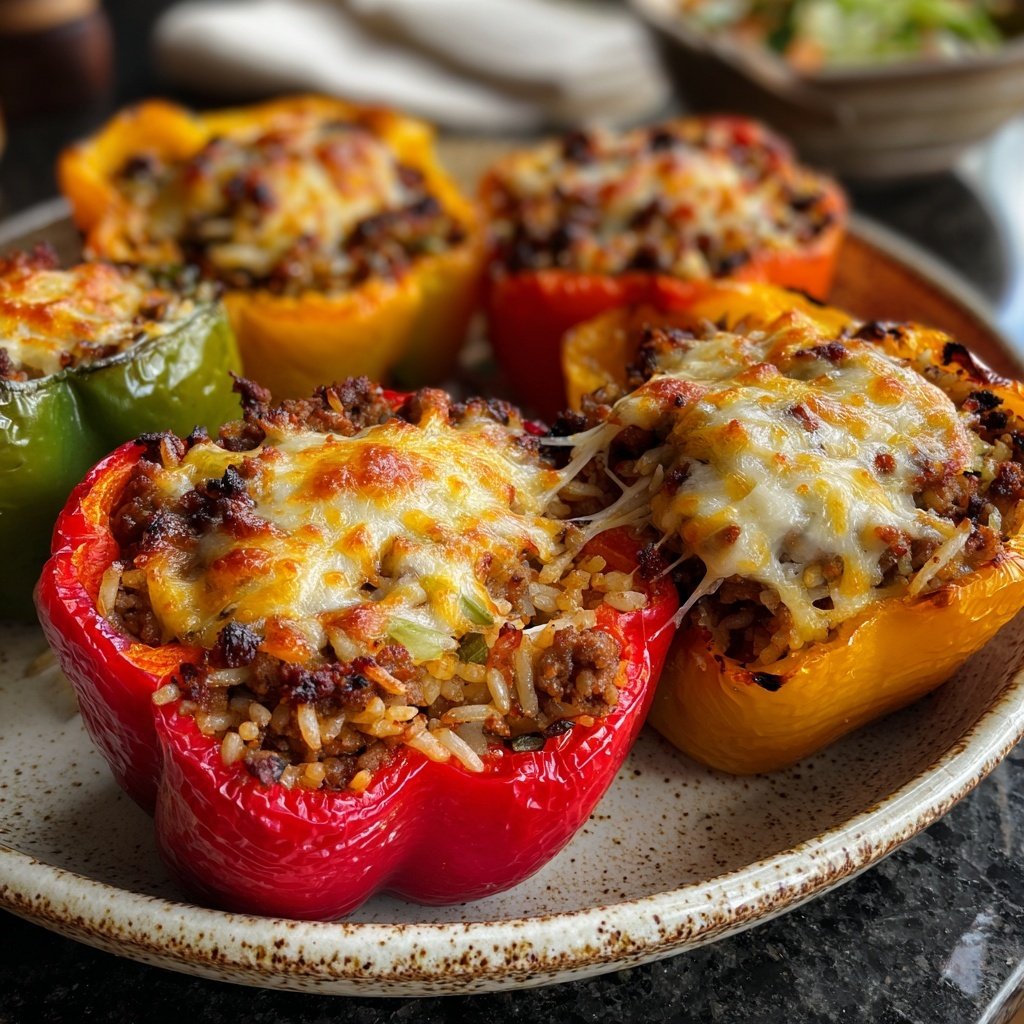 Ground Beef And Rice Stuffed Peppers