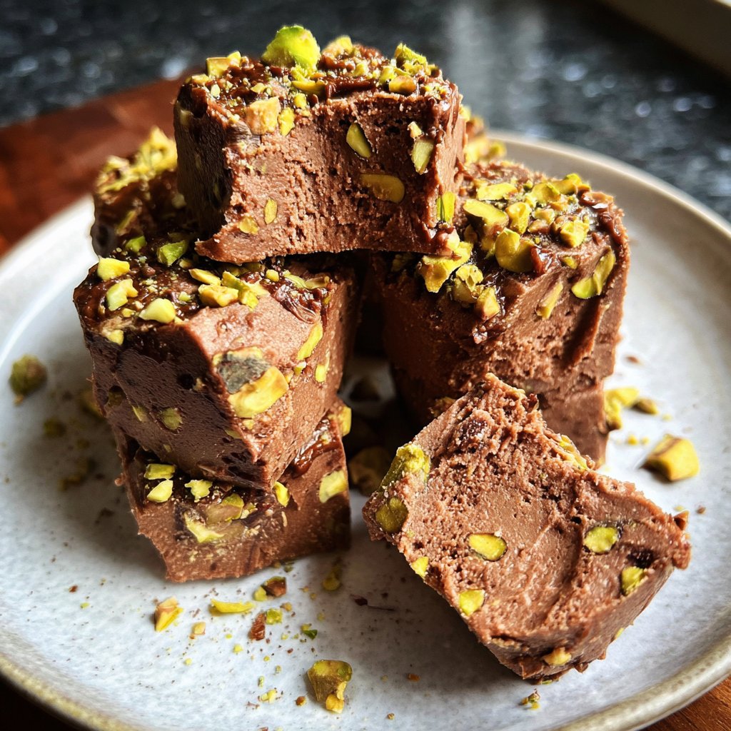 Chocolate Pistachio Fudge Bites
