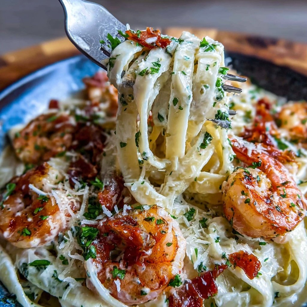 Shrimp Pasta With Garlic Cream Sauce
