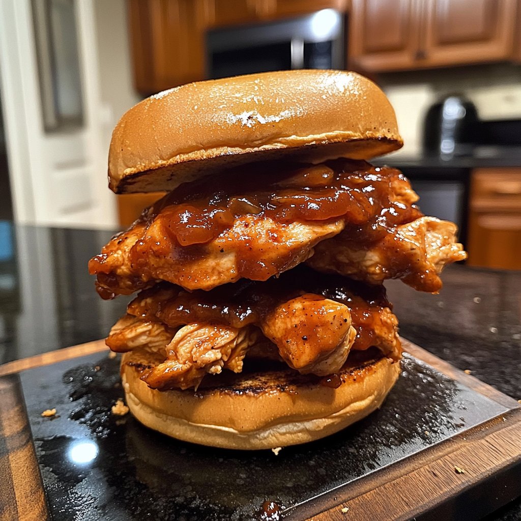 Spicy Crockpot BBQ Chicken Sandwiches